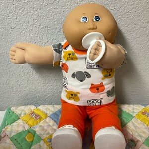 RARE VTG Cabbage Patch Kid Bald Boy With Pacifier Blue Eyes Head Mold #6 1986